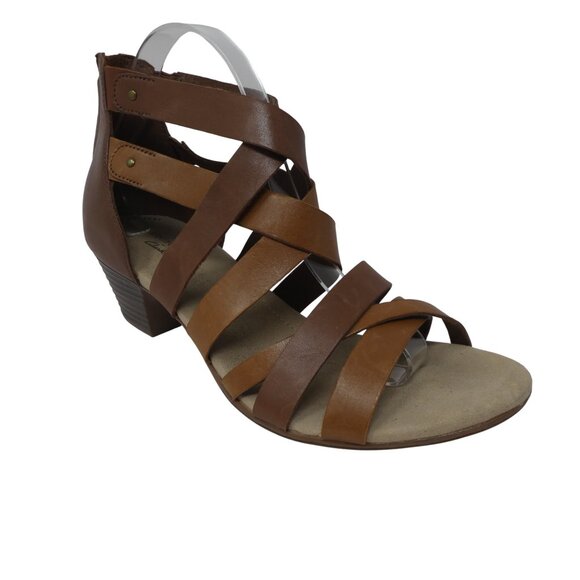 Clarks Valarie Dream Brown Leather Criss Cross Open Toe Heeled Sandals Womens 10 - Picture 1 of 13